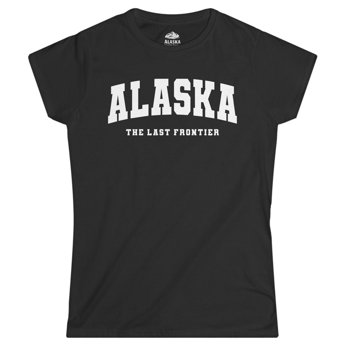 Alaska The Last Frontier Bold Collegiate Vintage State Pride Shirt — Ladies Tee Ladies T-Shirt – Black – Alaska Cruise Shirts