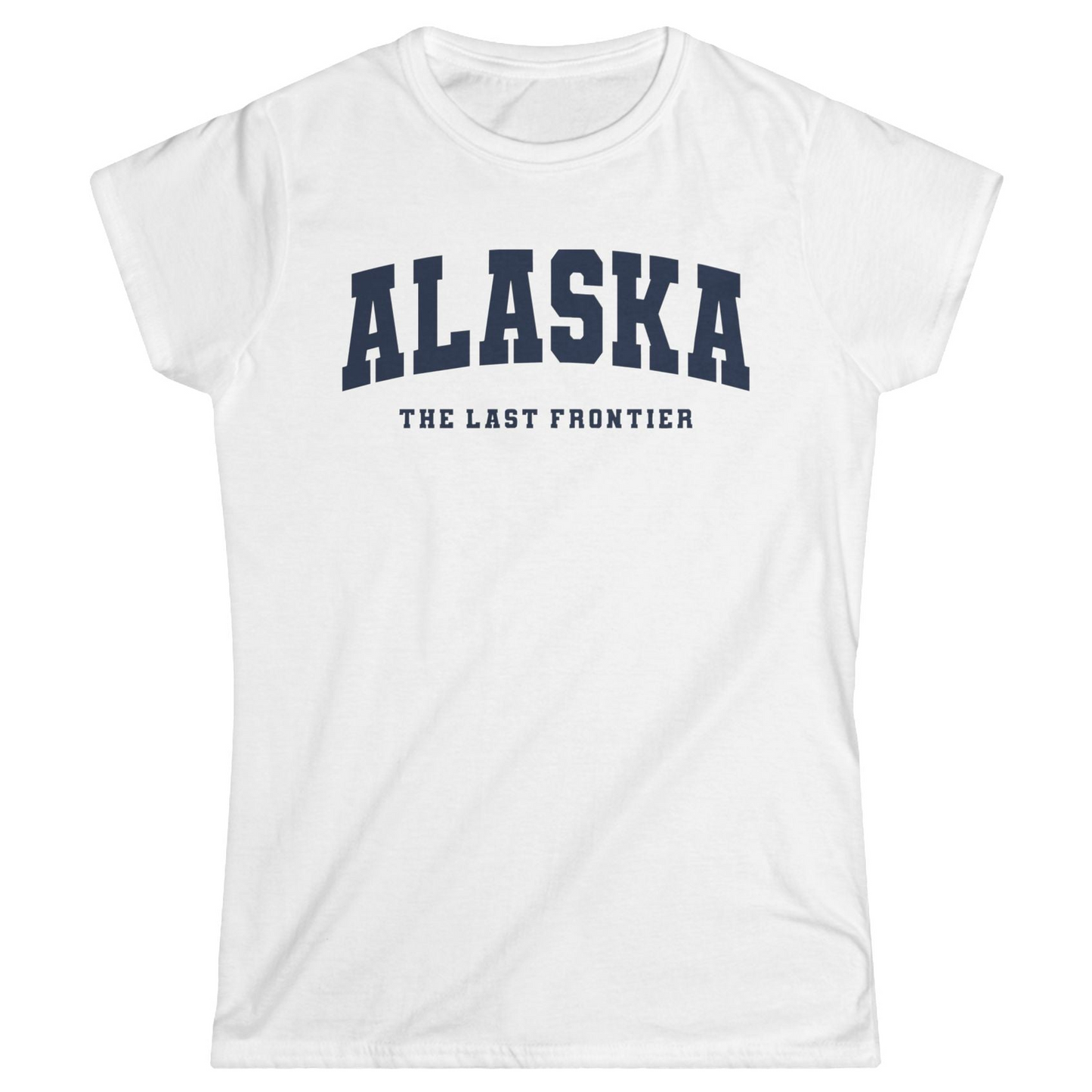 Alaska The Last Frontier Bold Collegiate Vintage State Pride Shirt — Ladies Tee Ladies T-Shirt – White – Alaska Cruise Shirts