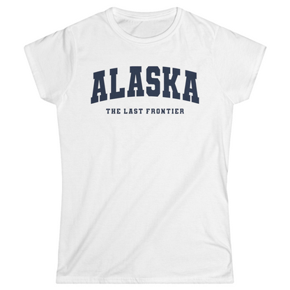 Alaska The Last Frontier Bold Collegiate Vintage State Pride Shirt — Ladies Tee Ladies T-Shirt – White – Alaska Cruise Shirts