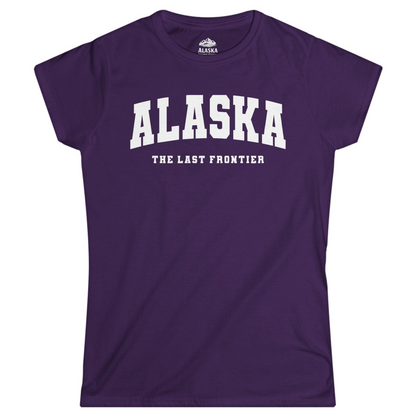 Alaska The Last Frontier Bold Collegiate Vintage State Pride Shirt — Ladies Tee Ladies T-Shirt – Purple – Alaska Cruise Shirts