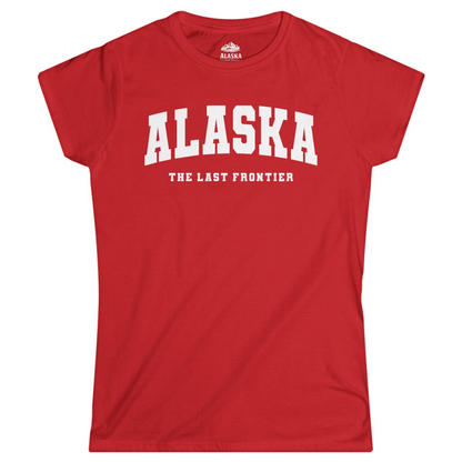 Alaska The Last Frontier Bold Collegiate Vintage State Pride Shirt — Ladies Tee Ladies T-Shirt – Red – Alaska Cruise Shirts