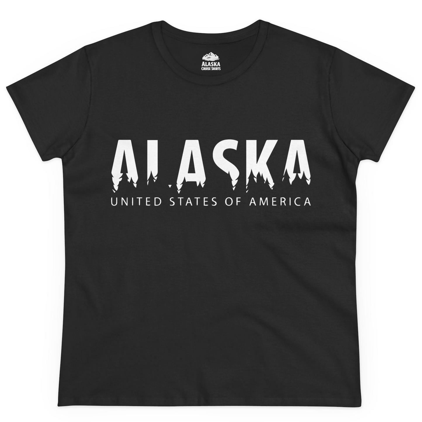 Alaska United States Typography Shirt Ladies T-Shirt – Black – Alaska Cruise Shirts