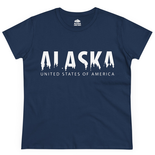 Alaska United States Typography Shirt Ladies T-Shirt – Navy – Alaska Cruise Shirts