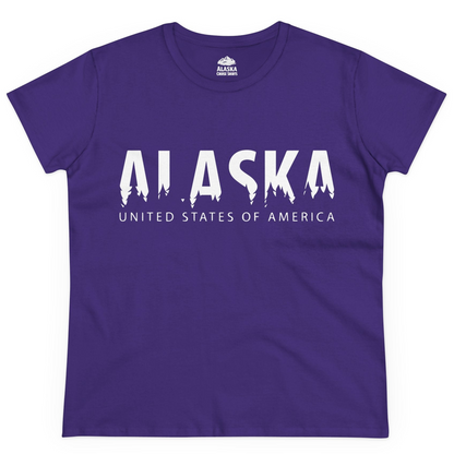 Alaska United States Typography Shirt Ladies T-Shirt – Purple – Alaska Cruise Shirts