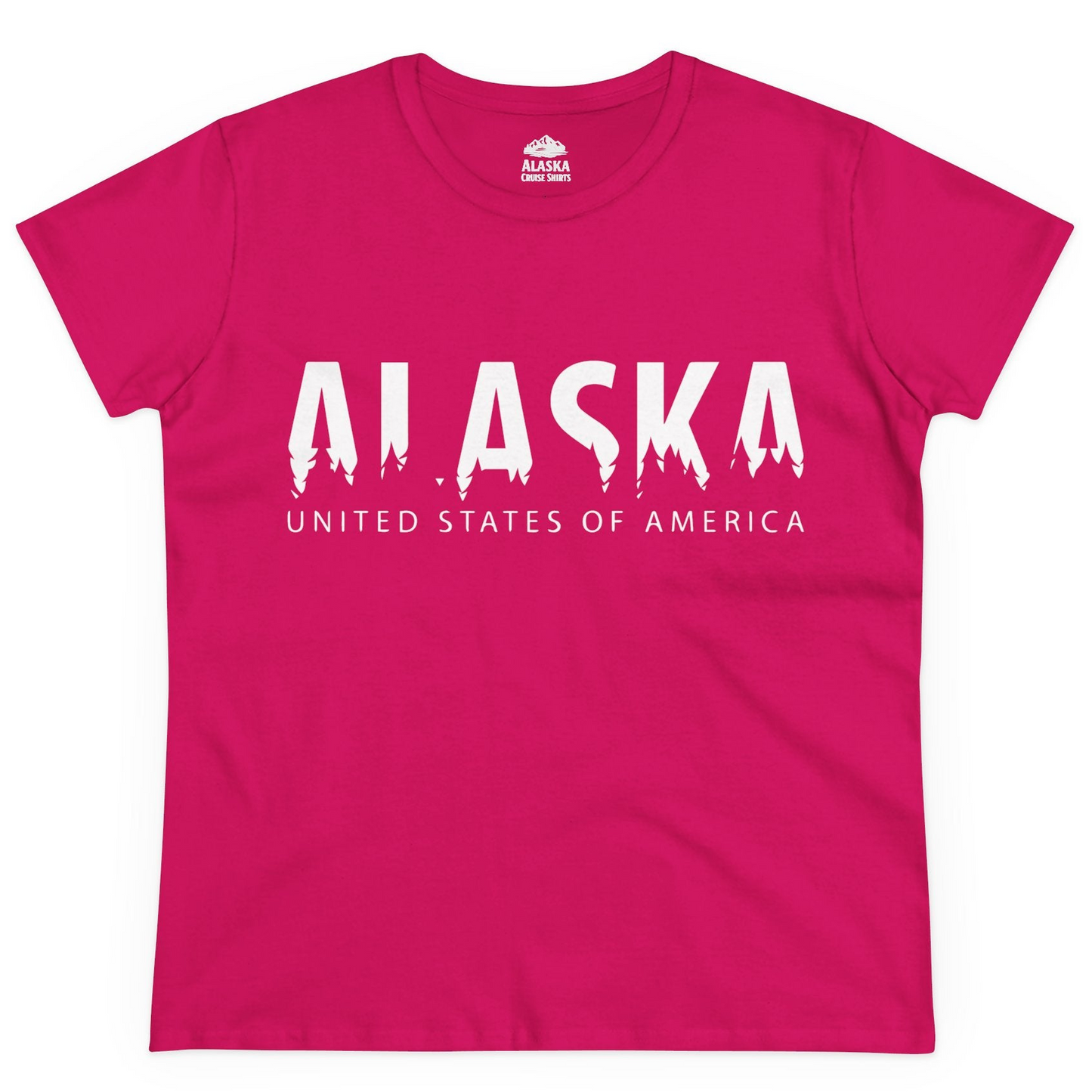Alaska United States Typography Shirt Ladies T-Shirt – Heliconia – Alaska Cruise Shirts