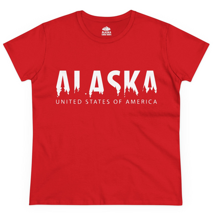 Alaska United States Typography Shirt Ladies T-Shirt – Red – Alaska Cruise Shirts
