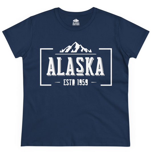 Alaska Mountain Vintage Shirt Ladies T-Shirt – Navy – Alaska Cruise Shirts