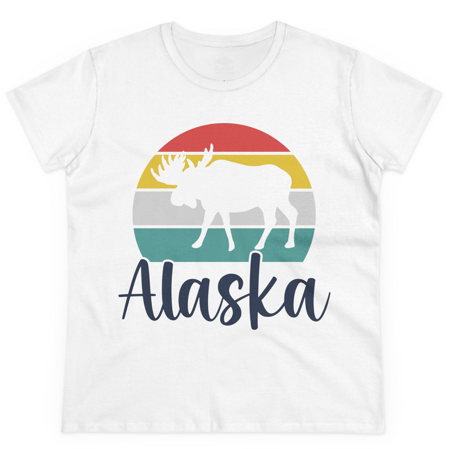 Retro Alaska Moose Silhouette Shirt Ladies T-Shirt – White – Alaska Cruise Shirts