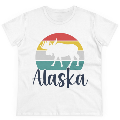 Retro Alaska Moose Silhouette Shirt Ladies T-Shirt – White – Alaska Cruise Shirts