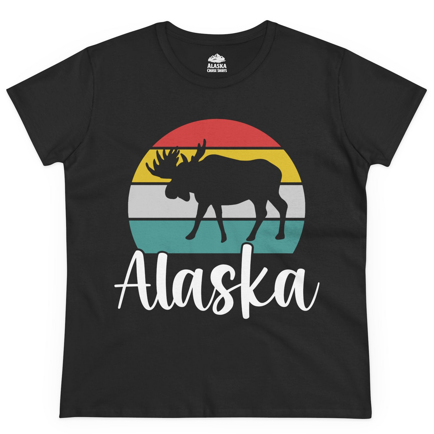 Retro Alaska Moose Silhouette Shirt Ladies T-Shirt – Black – Alaska Cruise Shirts