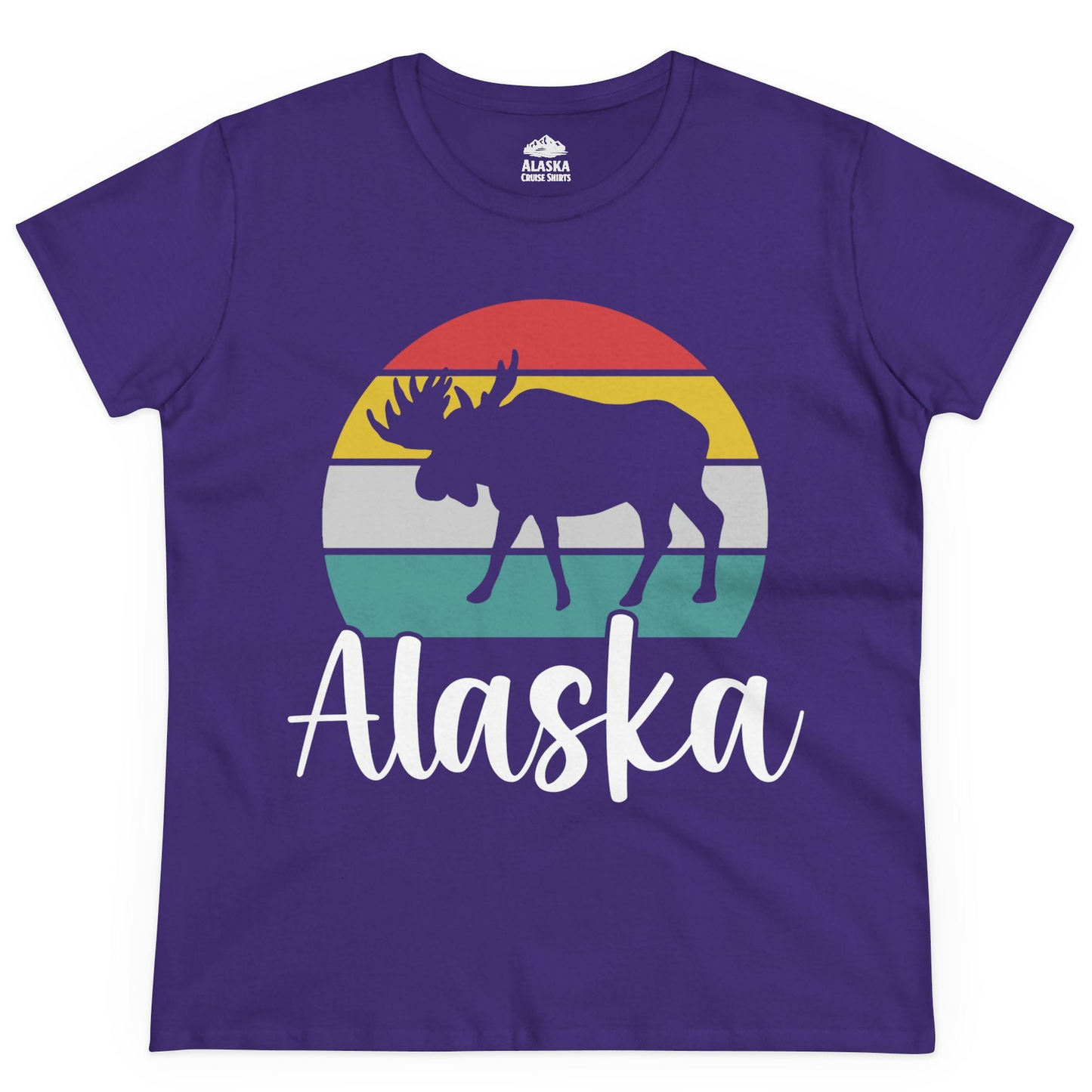 Retro Alaska Moose Silhouette Shirt Ladies T-Shirt – Purple – Alaska Cruise Shirts