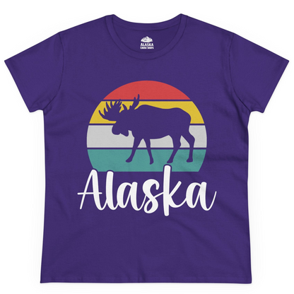 Retro Alaska Moose Silhouette Shirt Ladies T-Shirt – Purple – Alaska Cruise Shirts