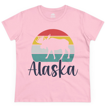 Retro Alaska Moose Silhouette Shirt Ladies T-Shirt – Light Pink – Alaska Cruise Shirts