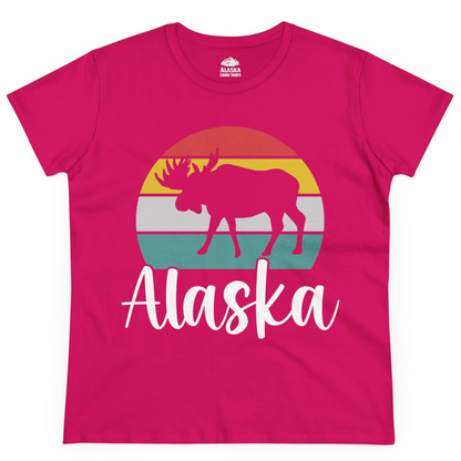Retro Alaska Moose Silhouette Shirt Ladies T-Shirt – Heliconia – Alaska Cruise Shirts