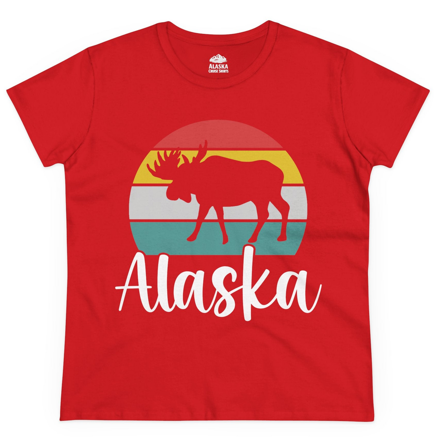Retro Alaska Moose Silhouette Shirt Ladies T-Shirt – Red – Alaska Cruise Shirts