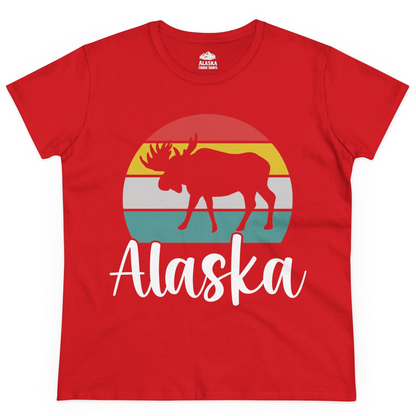 Retro Alaska Moose Silhouette Shirt Ladies T-Shirt – Red – Alaska Cruise Shirts