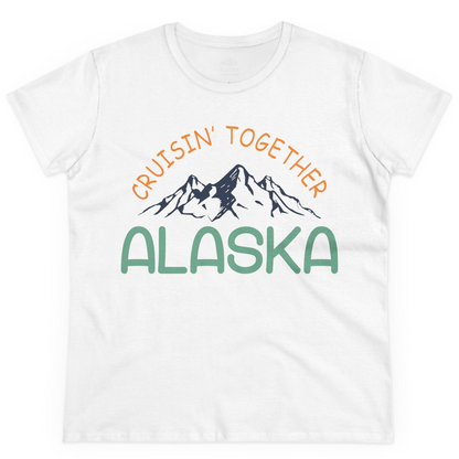 Cruisin Together Alaska Mountain Adventure Cruise Graphic Shirt — Ladies Tee Ladies T-Shirt – White – Alaska Cruise Shirts