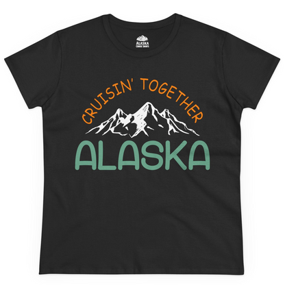 Cruisin Together Alaska Mountain Adventure Cruise Graphic Shirt — Ladies Tee Ladies T-Shirt – Black – Alaska Cruise Shirts