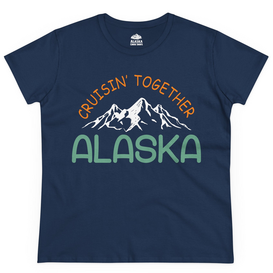 Cruisin Together Alaska Mountain Adventure Cruise Graphic Shirt — Ladies Tee Ladies T-Shirt – Navy – Alaska Cruise Shirts