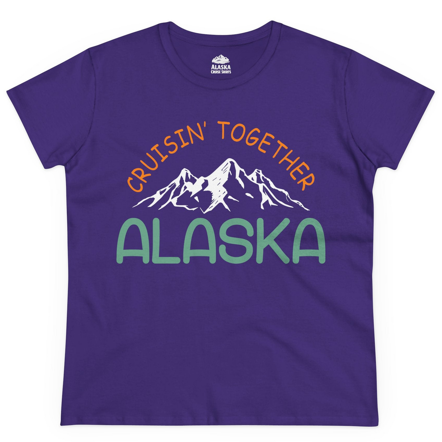 Cruisin Together Alaska Mountain Adventure Cruise Graphic Shirt — Ladies Tee Ladies T-Shirt – Purple – Alaska Cruise Shirts