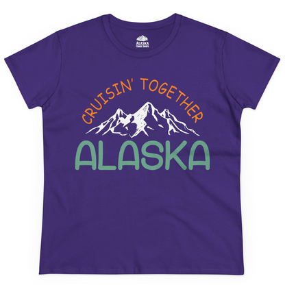 Cruisin Together Alaska Mountain Adventure Cruise Graphic Shirt — Ladies Tee Ladies T-Shirt – Purple – Alaska Cruise Shirts