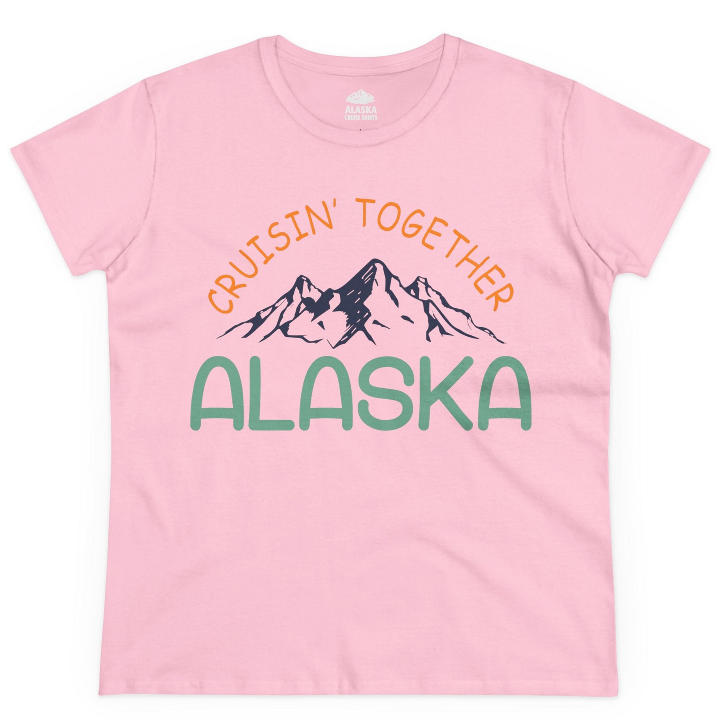 Cruisin Together Alaska Mountain Adventure Cruise Graphic Shirt — Ladies Tee Ladies T-Shirt – Light Pink – Alaska Cruise Shirts