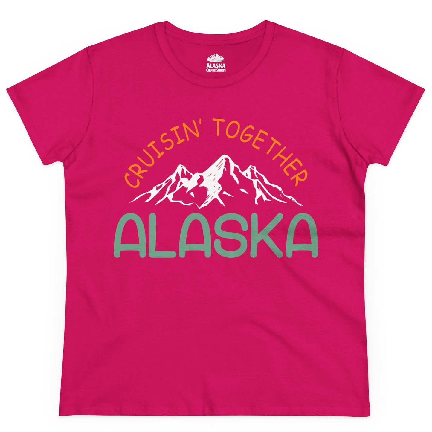 Cruisin Together Alaska Mountain Adventure Cruise Graphic Shirt — Ladies Tee Ladies T-Shirt – Heliconia – Alaska Cruise Shirts