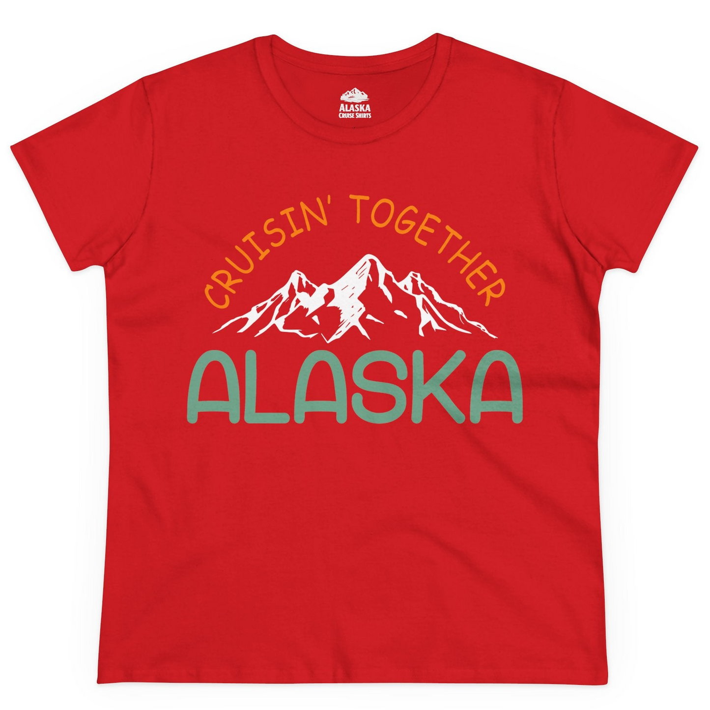 Cruisin Together Alaska Mountain Adventure Cruise Graphic Shirt — Ladies Tee Ladies T-Shirt – Red – Alaska Cruise Shirts