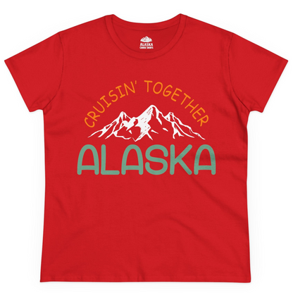 Cruisin Together Alaska Mountain Adventure Cruise Graphic Shirt — Ladies Tee Ladies T-Shirt – Red – Alaska Cruise Shirts
