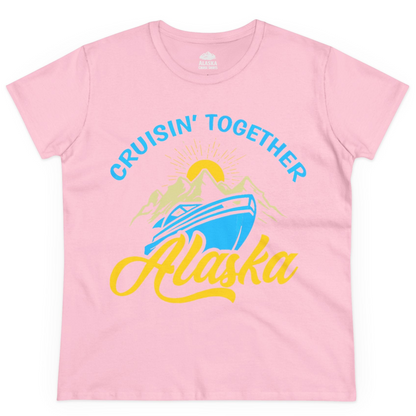 Alaska Cruise Adventure Mountains Sunrise Retro Shirt for Travelers — Ladies Tee Ladies T-Shirt – Light Pink – Alaska Cruise Shirts