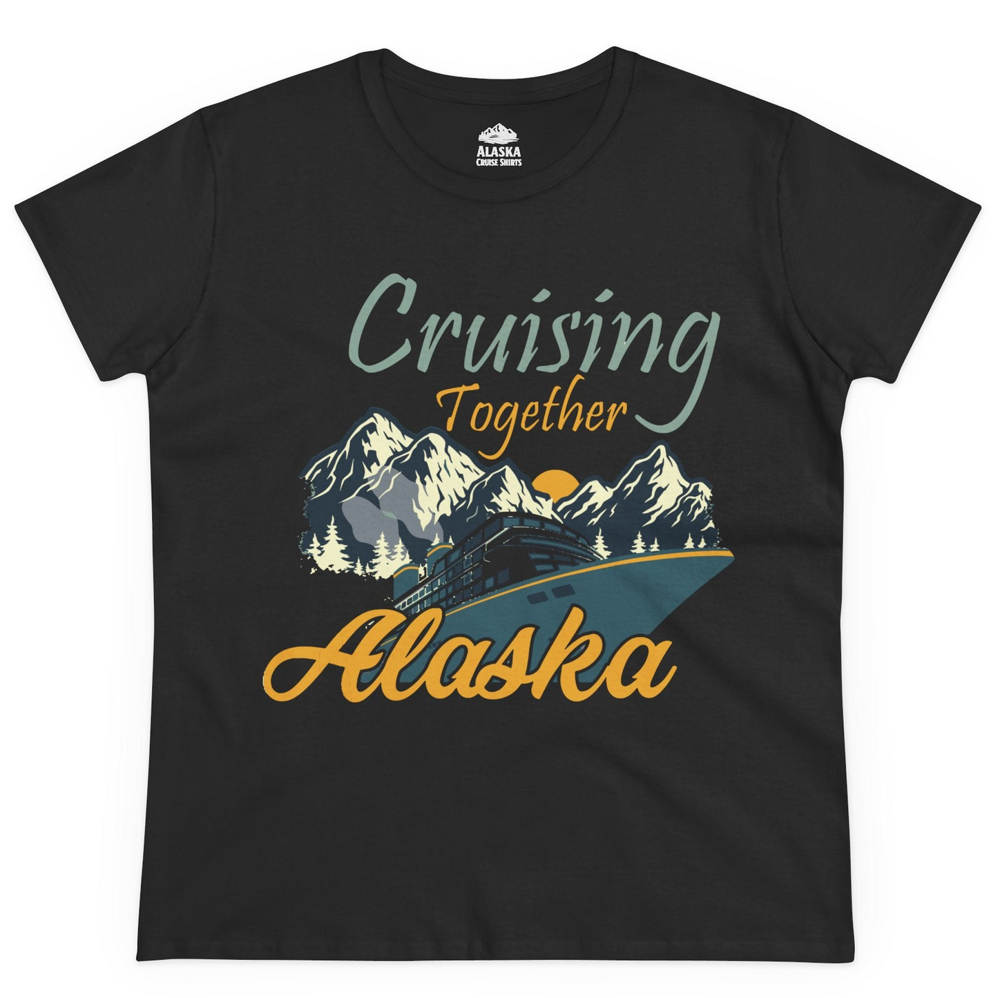 Cruising Together Alaska Mountains Family Alaska Cruise Adventure Shirt — Ladies Tee Ladies T-Shirt – Black – Alaska Cruise Shirts