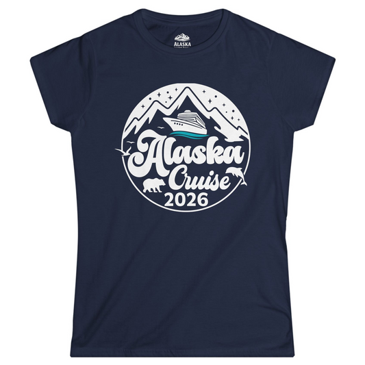 Alaska Cruise 2026 Shirt Ladies T-Shirt – Navy – Alaska Cruise Shirts