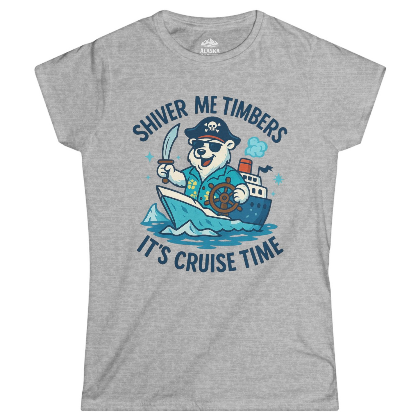 Funny Polar Bear Pirate Cruise Vacation Shirt Ladies T-Shirt – Sport Grey – Alaska Cruise Shirts