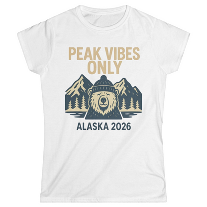 Alaska 2026 Mountain Adventure Bear Ladies T-Shirt – White – Alaska Cruise Shirts