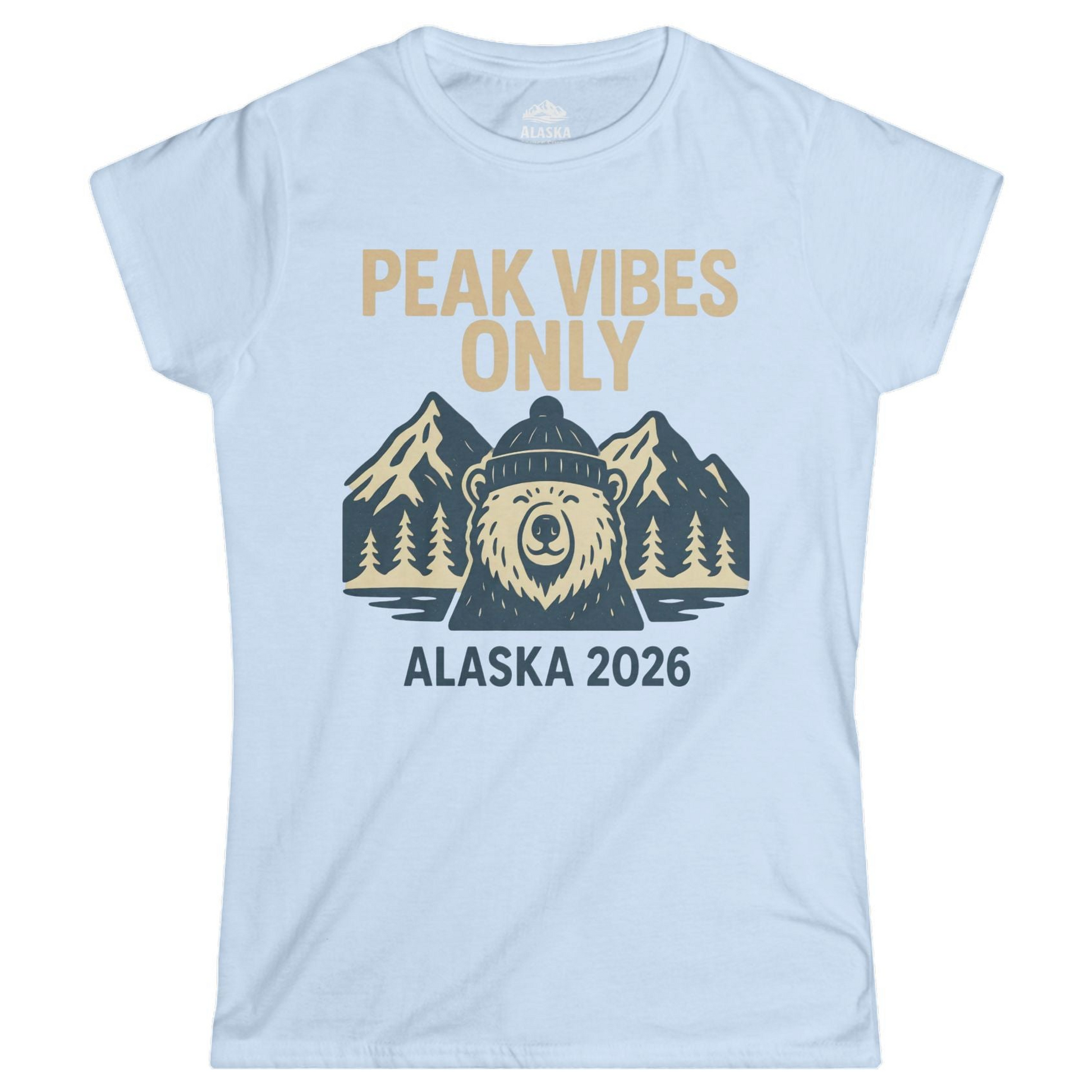Alaska 2026 Mountain Adventure Bear Ladies T-Shirt – Light Blue – Alaska Cruise Shirts