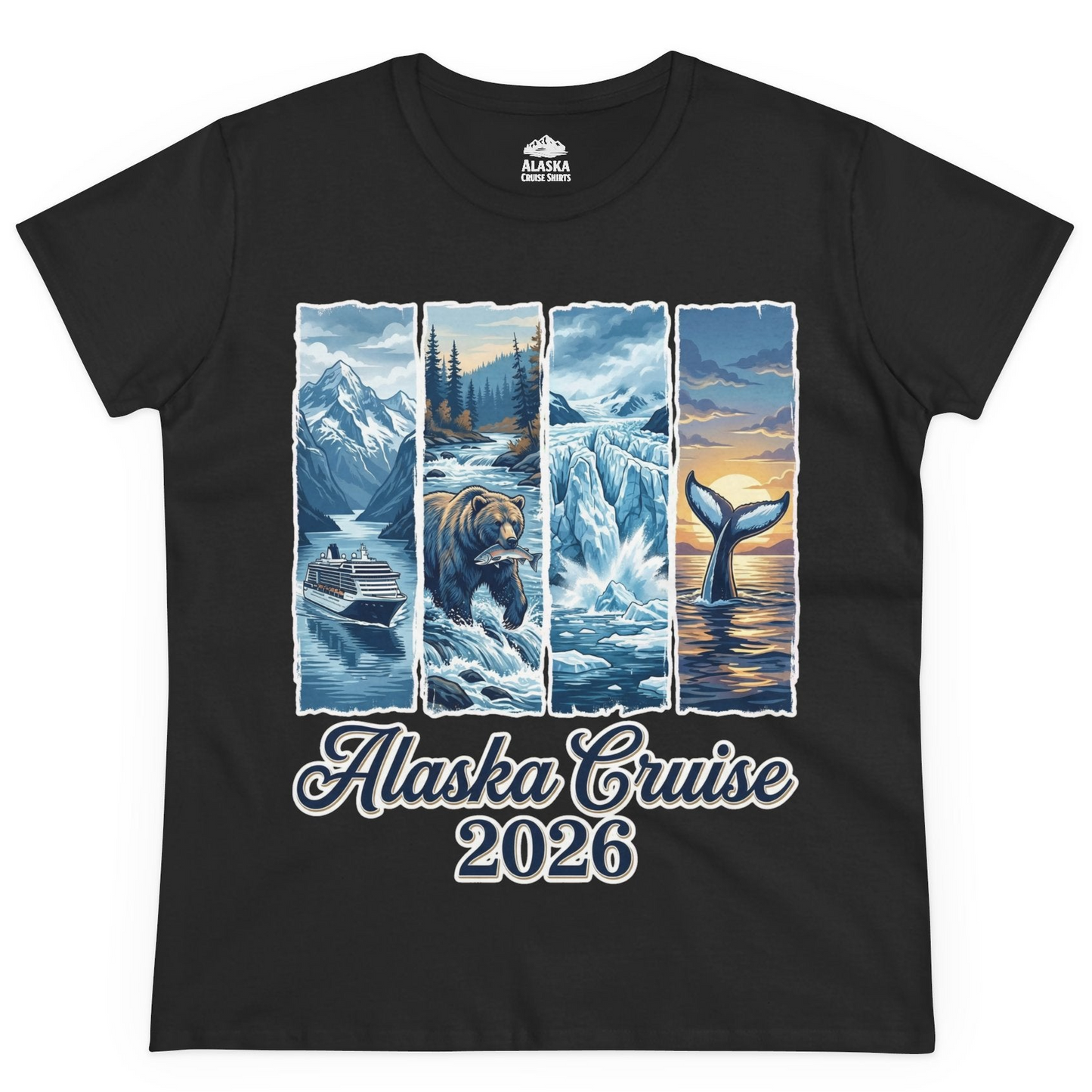 Alaska Cruise 2026 Scenic Wildlife Adventure Souvenir Shirt — Ladies Tee Ladies T-Shirt – Black – Alaska Cruise Shirts