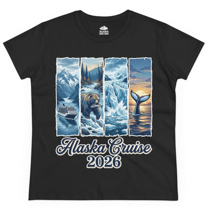 Alaska Cruise 2026 Scenic Wildlife Adventure Souvenir Shirt — Ladies Tee Ladies T-Shirt – Black – Alaska Cruise Shirts