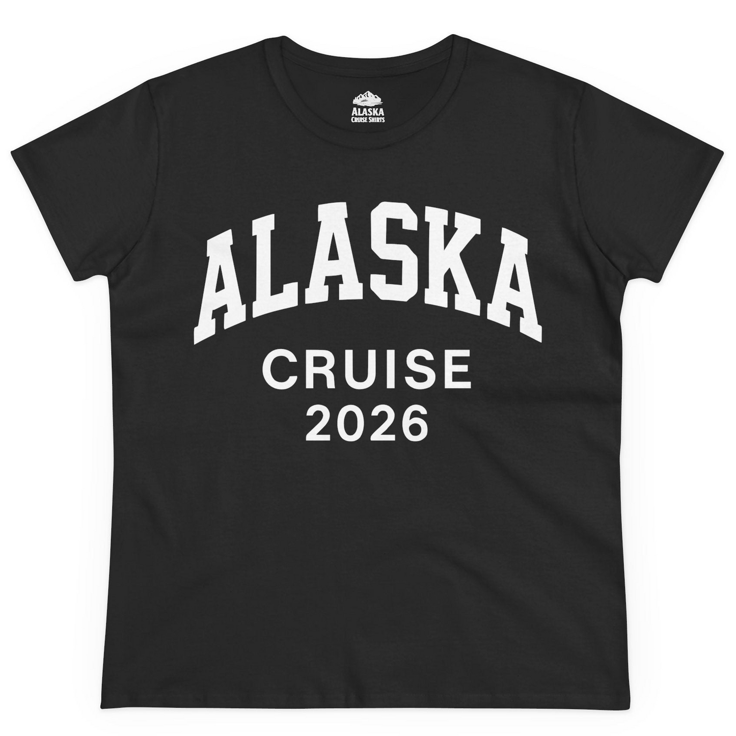 Alaska Cruise 2026 Bold Collegiate Vacation Travel Shirt — Ladies Tee Ladies T-Shirt – Black – Alaska Cruise Shirts