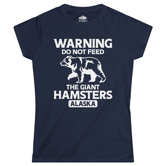 Warning Do Not Feed The Giant Hamsters Alaska Funny Bear Shirt Ladies T-Shirt – Navy – Alaska Cruise Shirts
