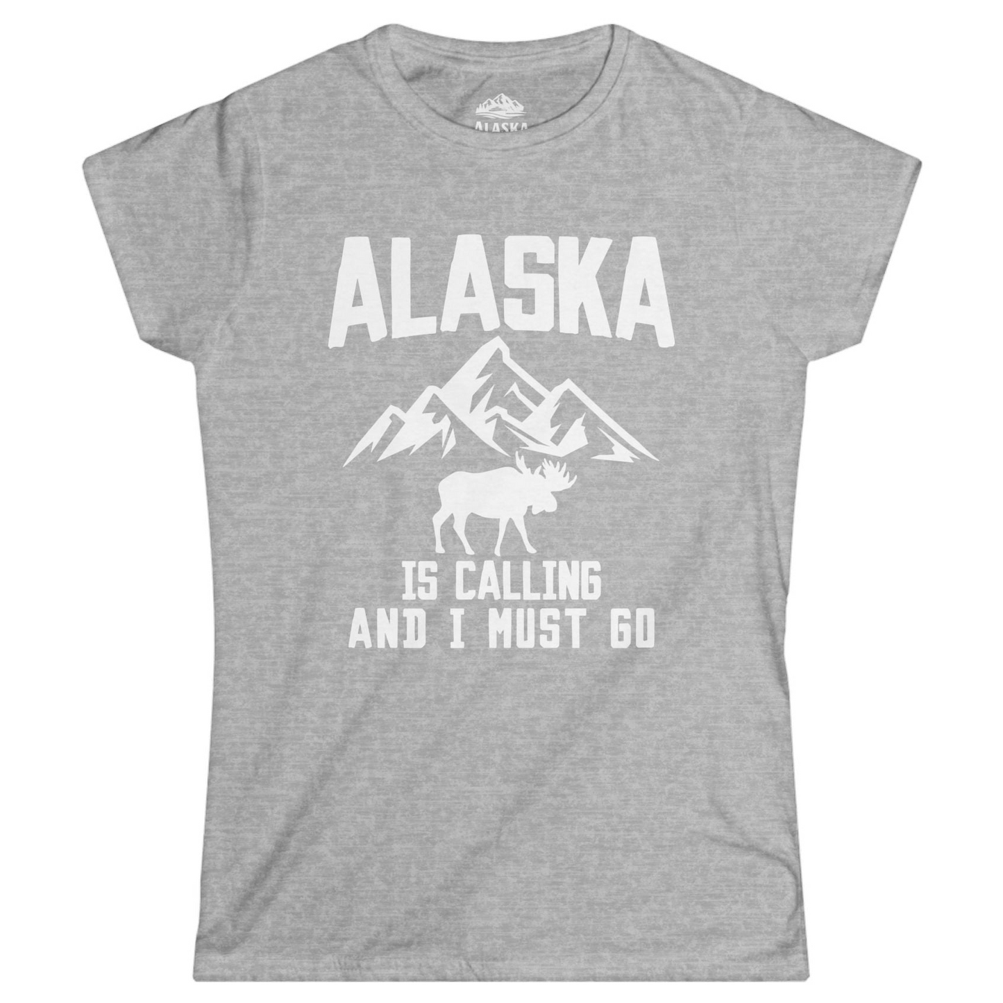 Alaska Is Calling Moose Mountains Adventure Silhouette Nature Shirt Ladies T-Shirt – Sport Grey – Alaska Cruise Shirts