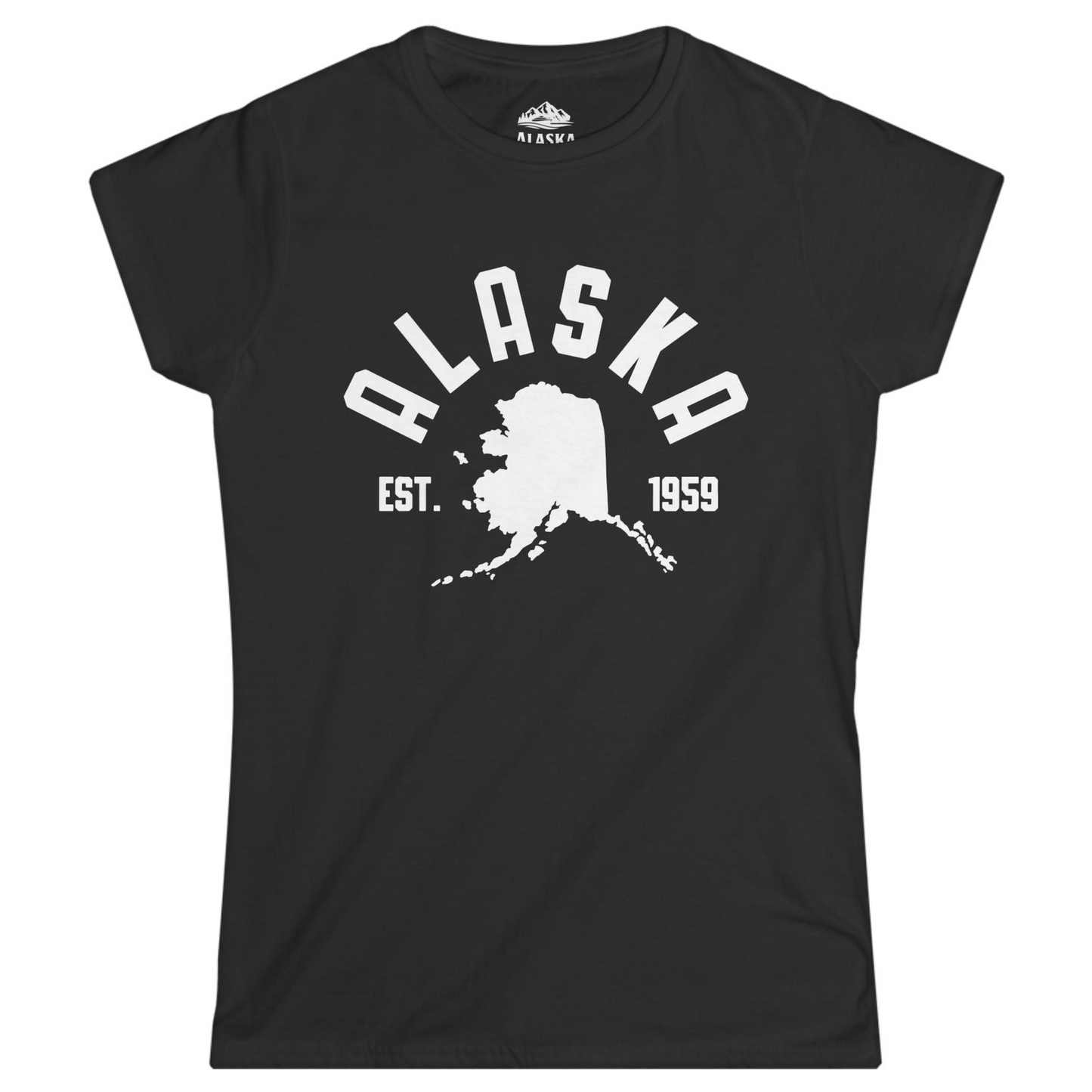 Vintage Alaska State Outline Est 1959 Retro Collegiate Shirt Ladies T-Shirt – Black – Alaska Cruise Shirts