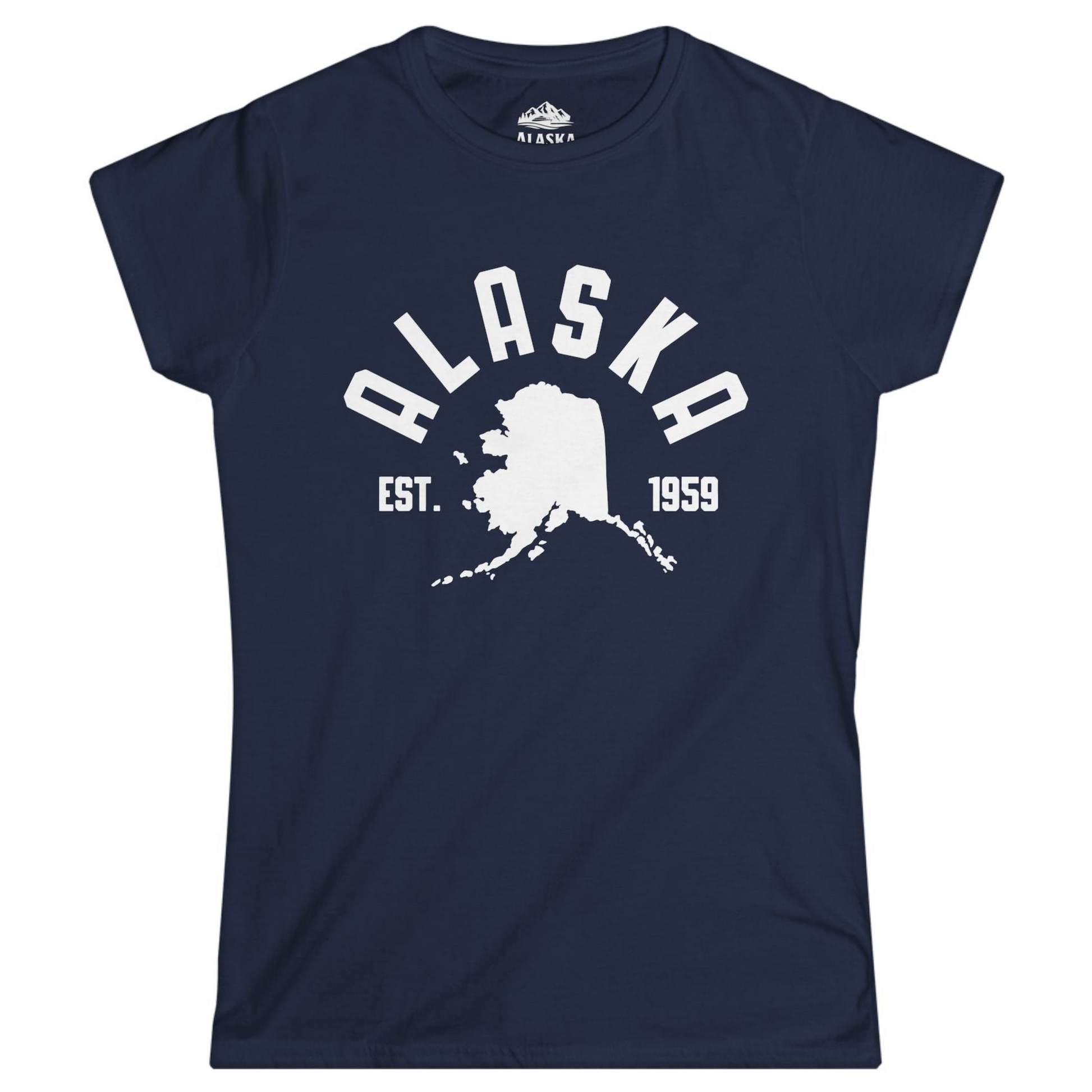 Vintage Alaska State Outline Est 1959 Retro Collegiate Shirt Ladies T-Shirt – Navy – Alaska Cruise Shirts