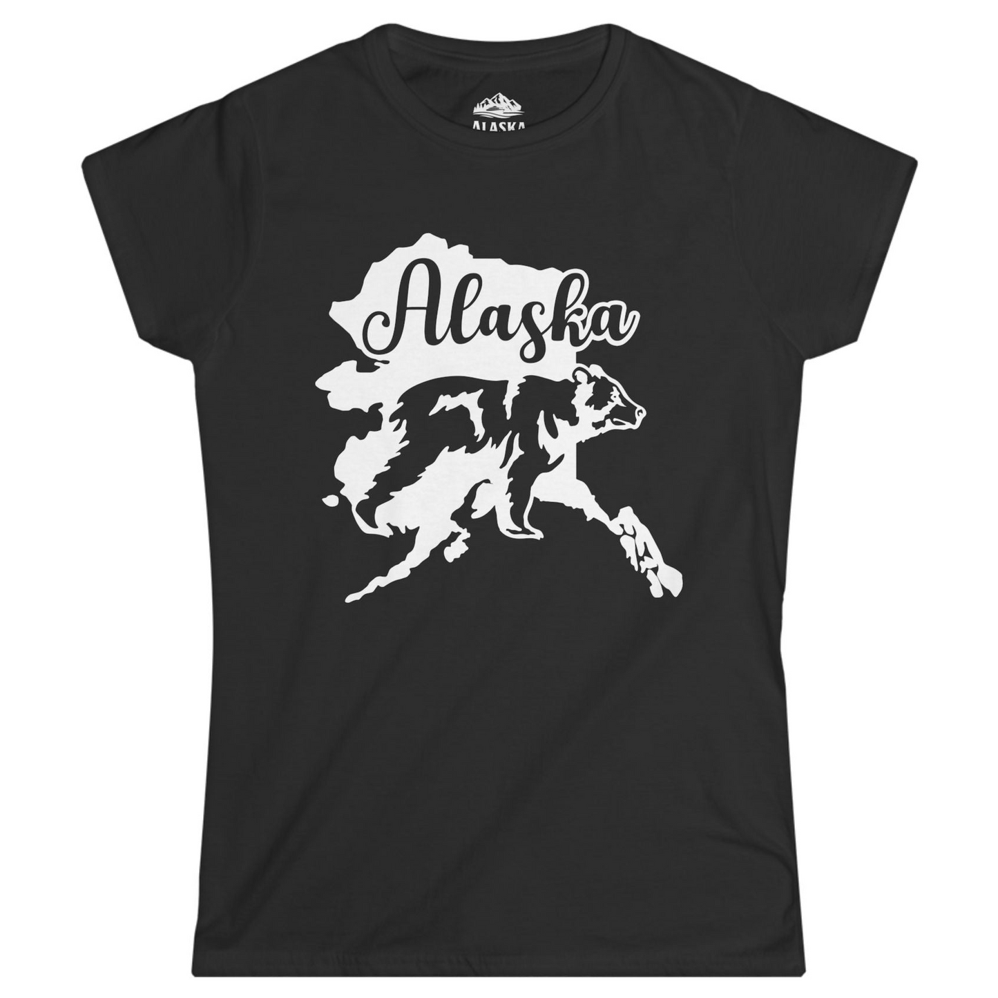 Alaska Bear Silhouette Shirt - Bold Wilderness Wildlife Graphic Tee Ladies T-Shirt – Black – Alaska Cruise Shirts