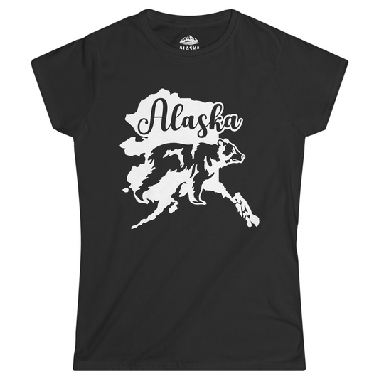 Alaska Bear Silhouette Shirt - Bold Wilderness Wildlife Graphic Tee Ladies T-Shirt – Black – Alaska Cruise Shirts