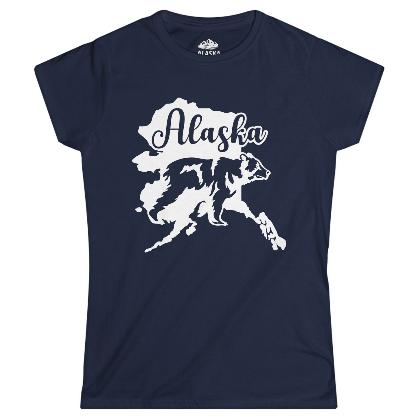 Alaska Bear Silhouette Shirt - Bold Wilderness Wildlife Graphic Tee Ladies T-Shirt – Navy – Alaska Cruise Shirts