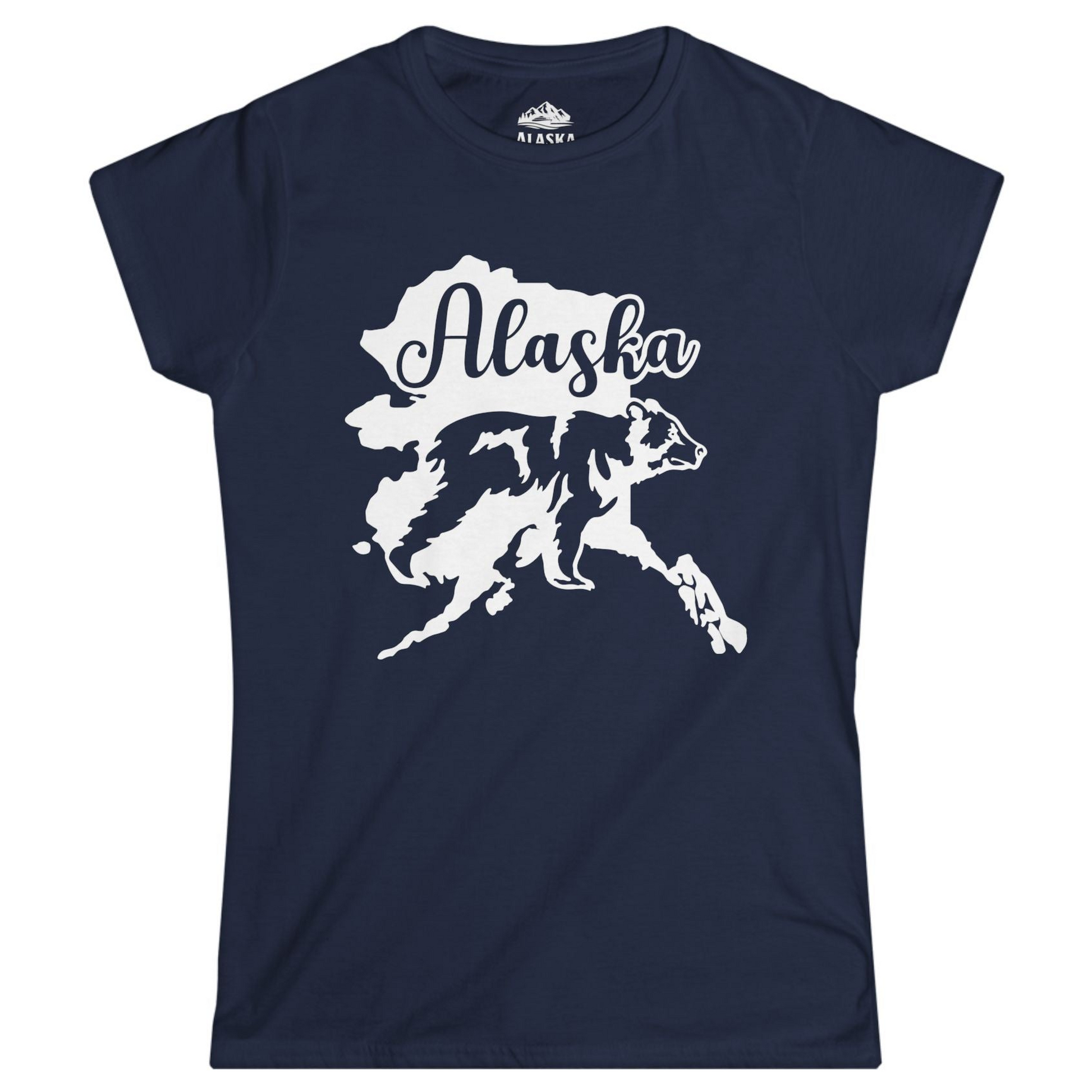 Alaska Bear Silhouette Shirt - Bold Wilderness Wildlife Graphic Tee Ladies T-Shirt – Navy – Alaska Cruise Shirts