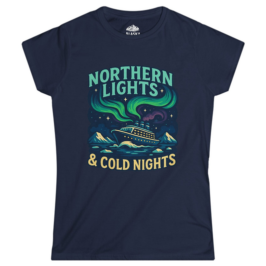 Northern Lights Alaska Cruise Ship Night Adventure Travel Shirt Ladies T-Shirt – Navy – Alaska Cruise Shirts