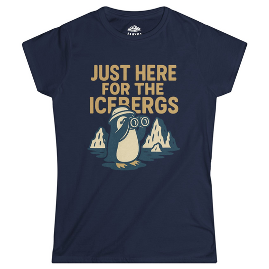 Just Here For The Icebergs Penguin Shirt - Funny Alaska Cruise Tee Ladies T-Shirt – Navy – Alaska Cruise Shirts