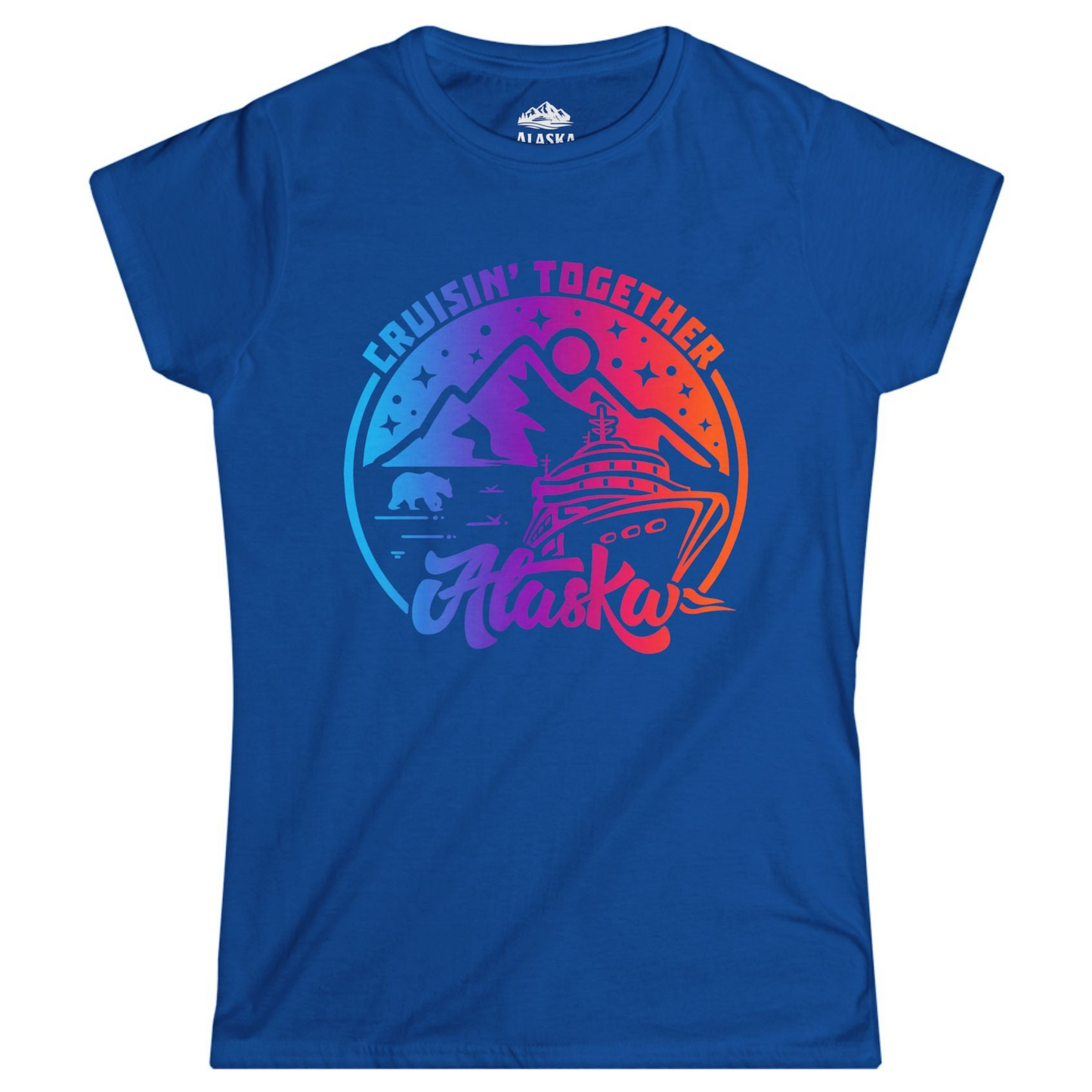 Alaska Cruise Shirt - Mountain Scenery Retro Wildlife Gradient Design Ladies T-Shirt – Royal – Alaska Cruise Shirts