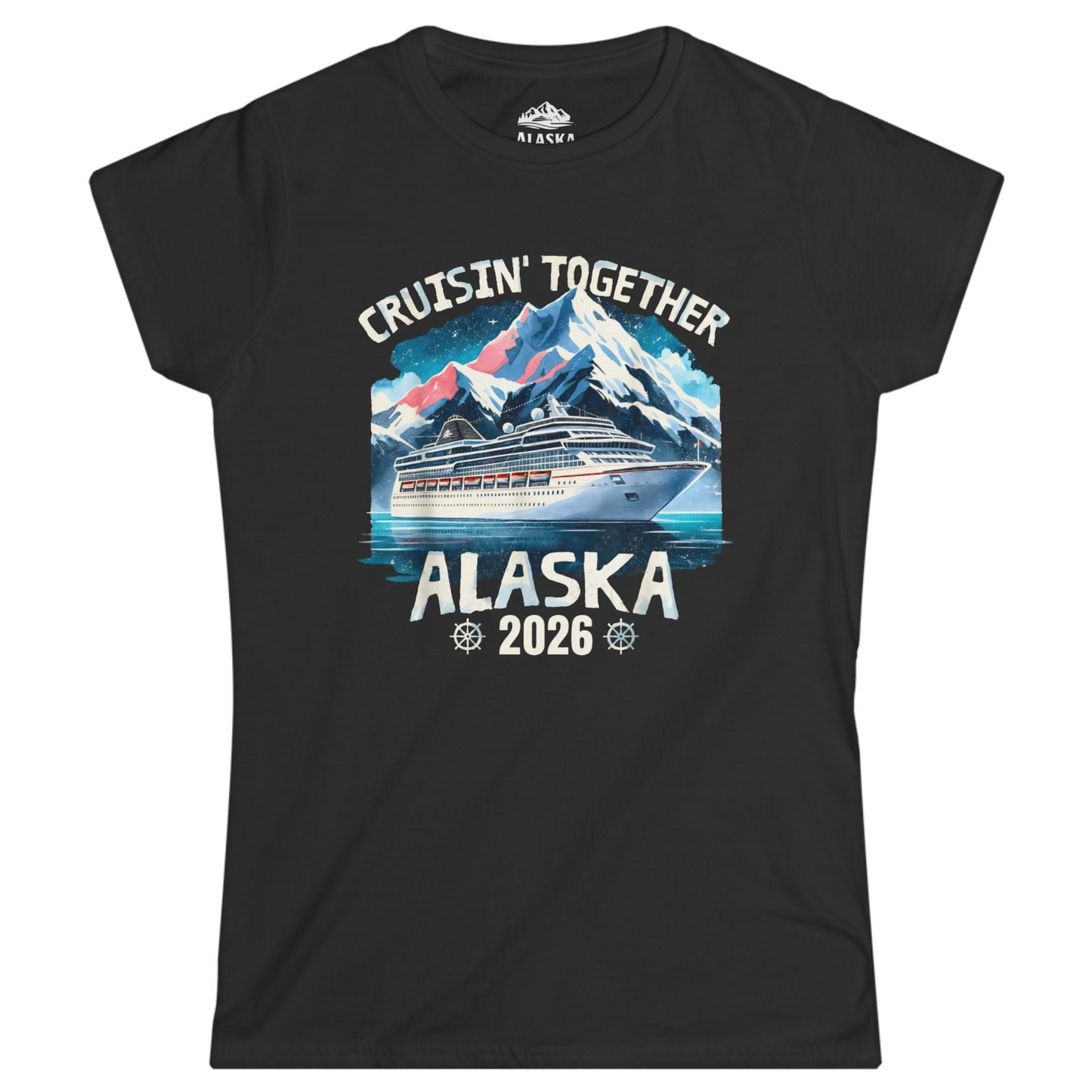 Alaska Cruise 2026 Shirt - Vintage Mountains and Cruise Ship Adventure Ladies T-Shirt – Black – Alaska Cruise Shirts